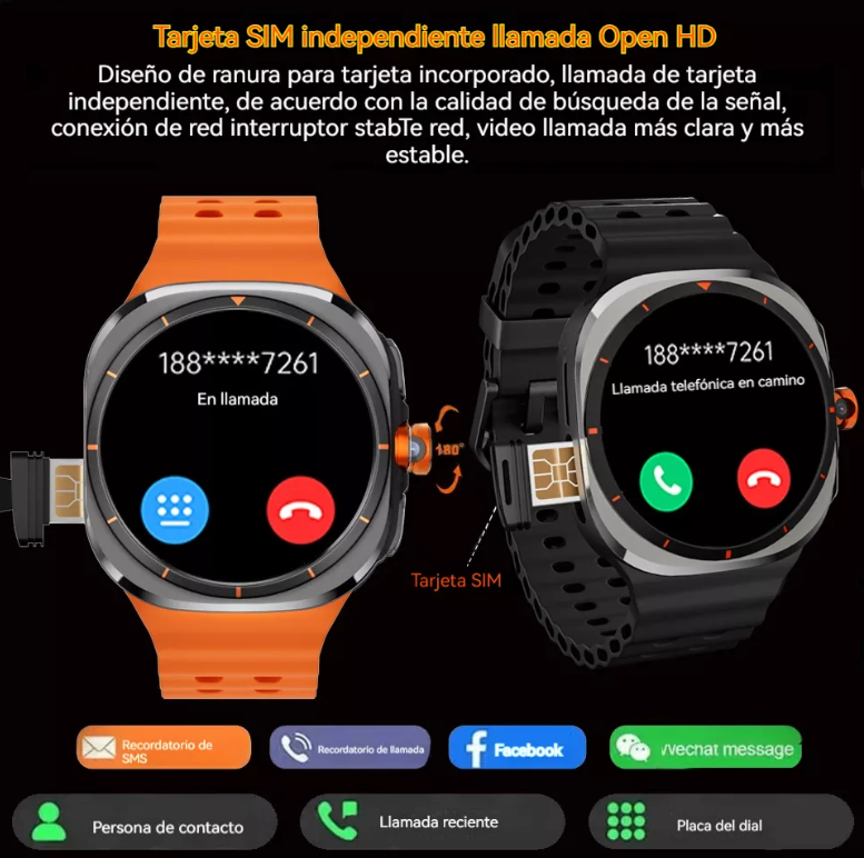 Smart Watch U8 Ultra 5G SIM Android 9 de 1,6 pulgadas AMOLED WiFi GPS y cámara giratoria