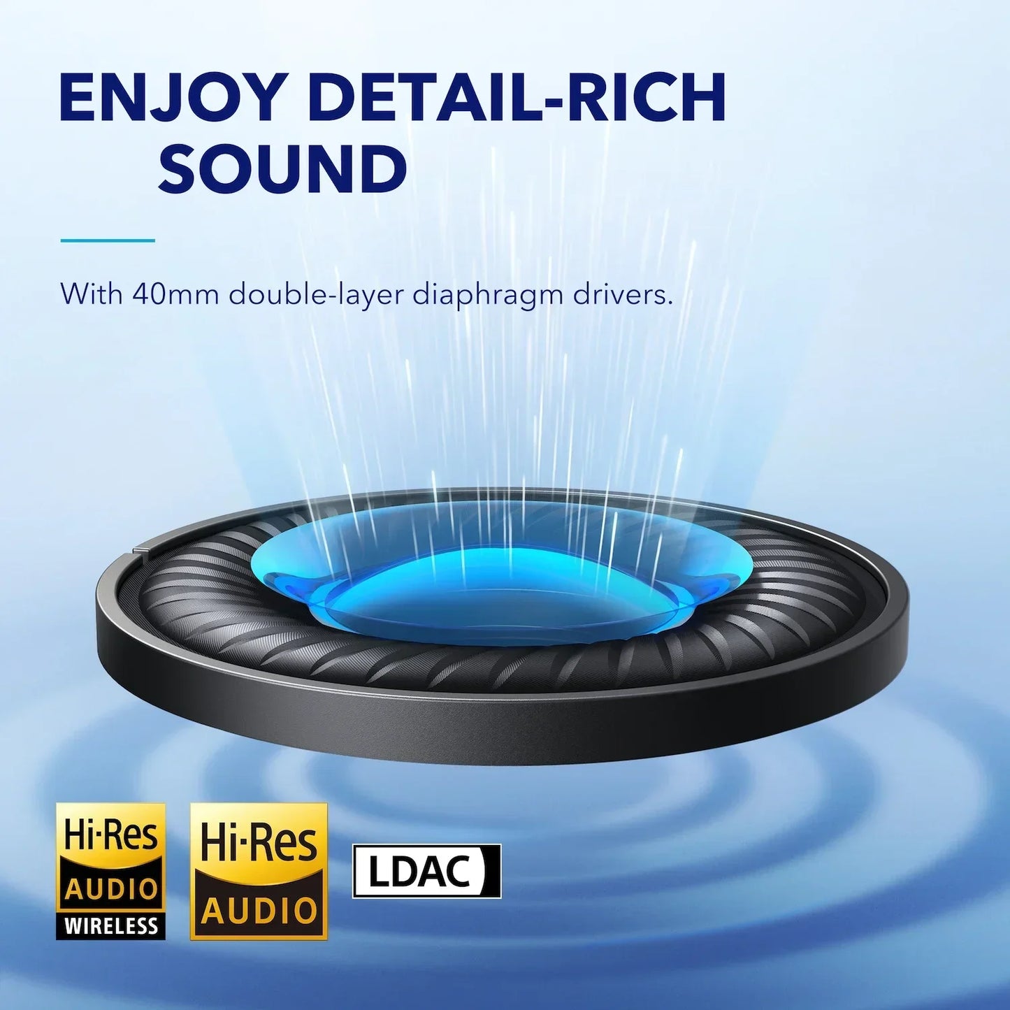 Audifonos SoundCore Space Q45 con cancelación activa de ruido adaptativa, Hi-Res Audio de Alta resolución LDAC, Bluetooth 5.3 y 50 horas de reproducción