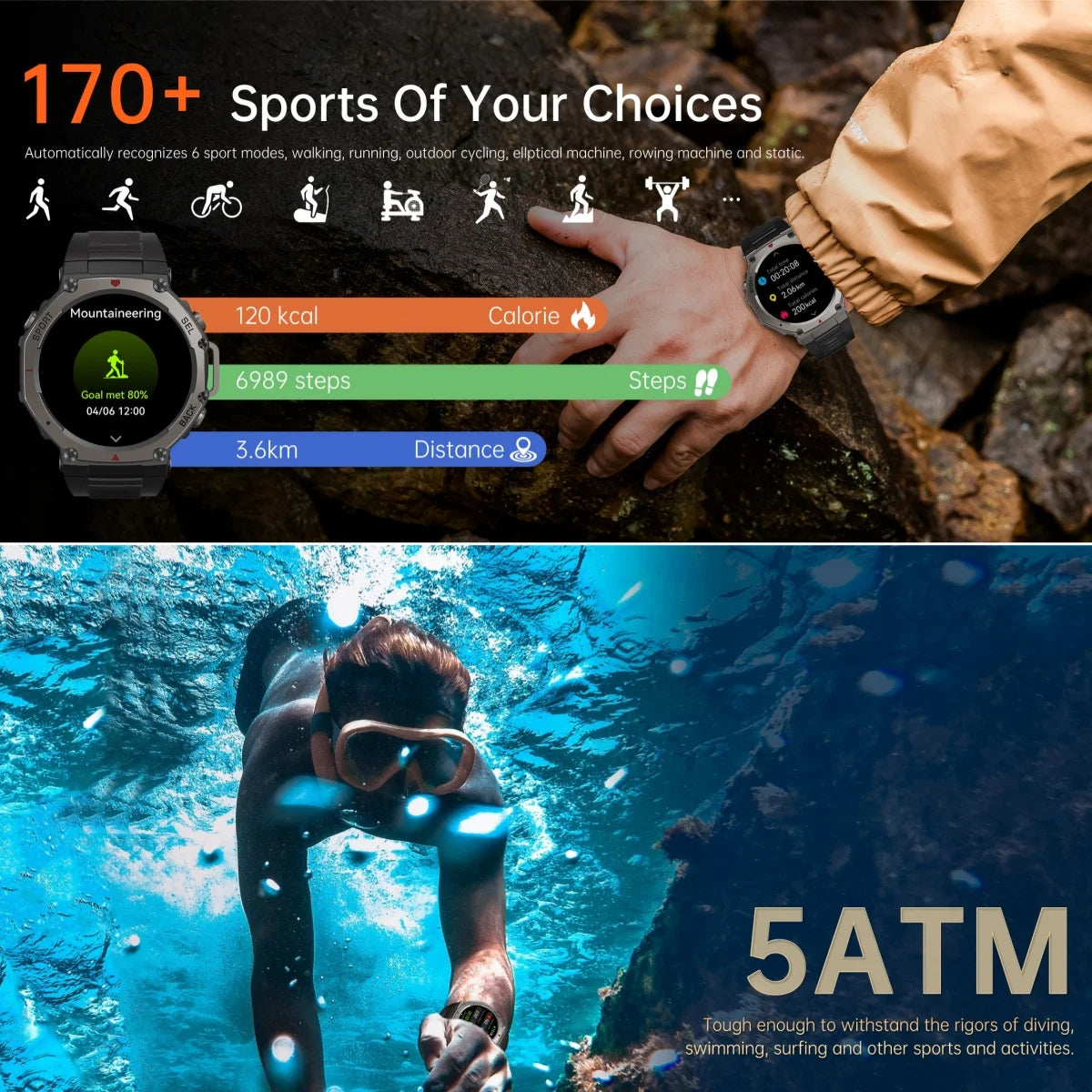 Smart Watch VWAR T-Rex3 GPS de 5ATM para Hombre