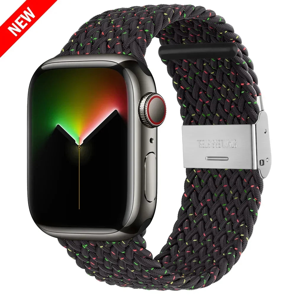 Correa trenzada para Apple Watch de 44 mm, Ultra-2, 49 mm, 45 mm, 46 mm, 42 mm, 40 mm y 41 mm, pulsera elástica para iWatch Series 10, 9, 8, SE, 6, 7, 5, 4 y 3
