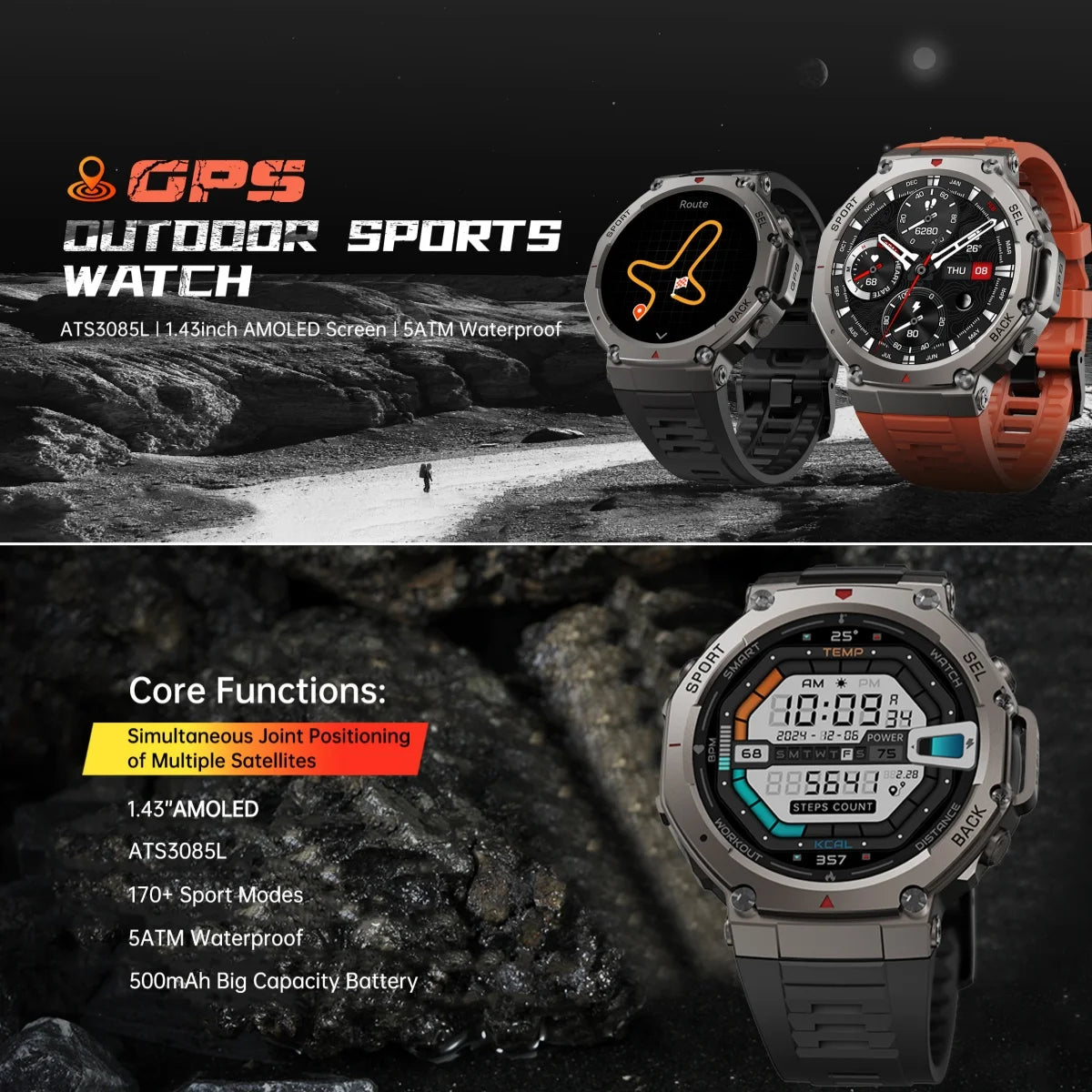 Smart Watch VWAR T-Rex3 GPS de 5ATM para Hombre