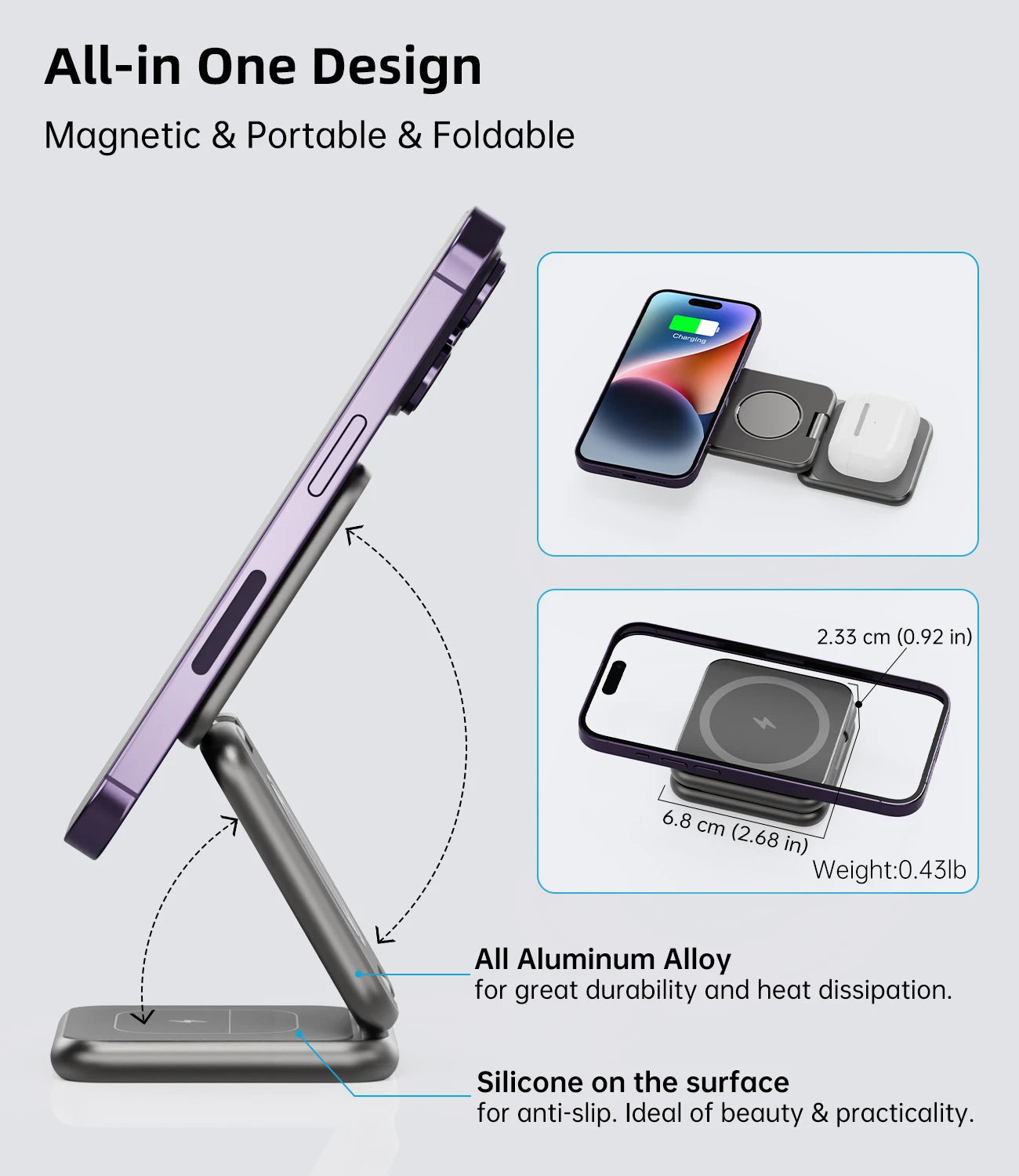 Soporte de carga inalámbrica magnético plegable KUXIU X40 para iPhone, AirPods, iWatch Series