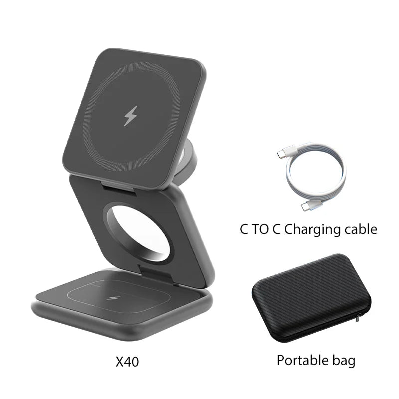 Soporte de carga inalámbrica magnético plegable KUXIU X40 para iPhone, AirPods, iWatch Series