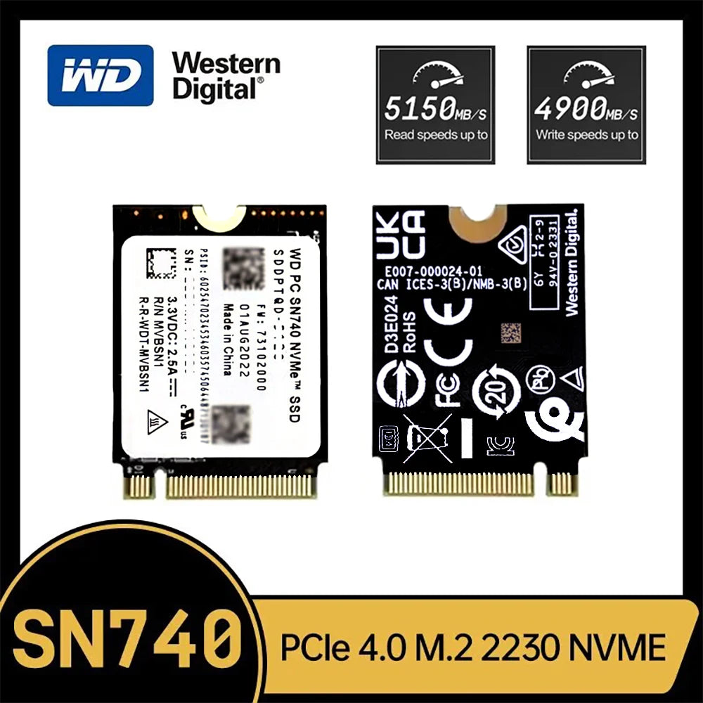 Unidad de estado sólido Western Digital WD SN740 de 1 TB y 2 TB SSD M.2 2230 Gen4 PCIe 4.0 X4 NVMe para Steam Deck y Microsoft Surface ProX