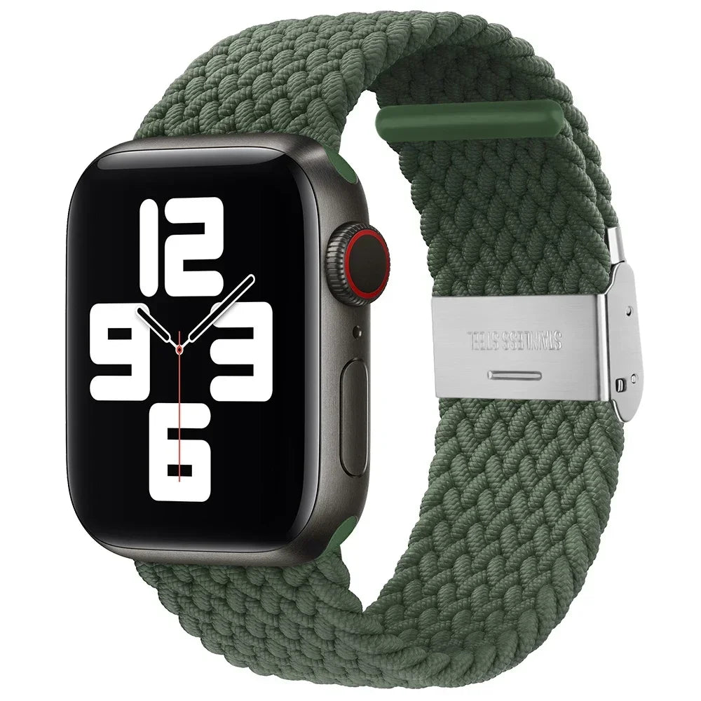 Correa trenzada para Apple Watch de 44 mm, Ultra-2, 49 mm, 45 mm, 46 mm, 42 mm, 40 mm y 41 mm, pulsera elástica para iWatch Series 10, 9, 8, SE, 6, 7, 5, 4 y 3