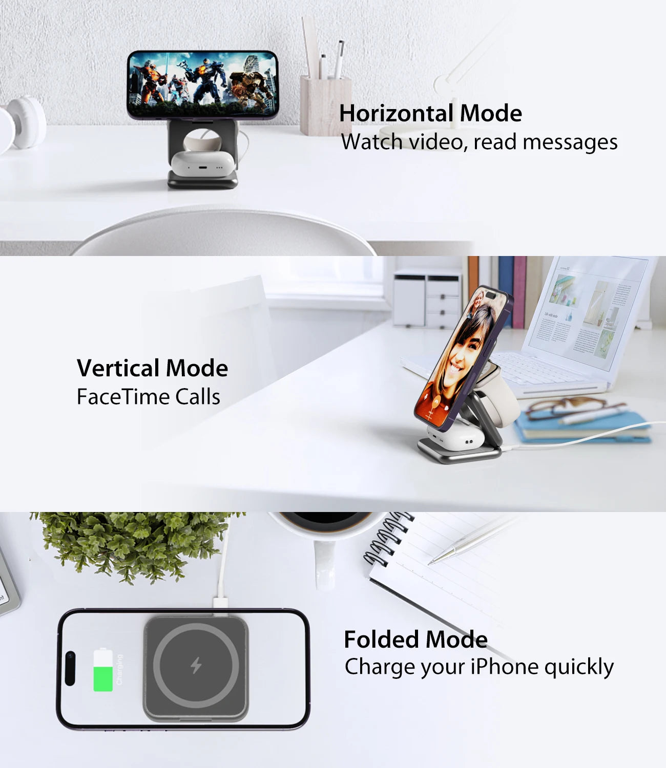 Soporte de carga inalámbrica magnético plegable KUXIU X40 para iPhone, AirPods, iWatch Series