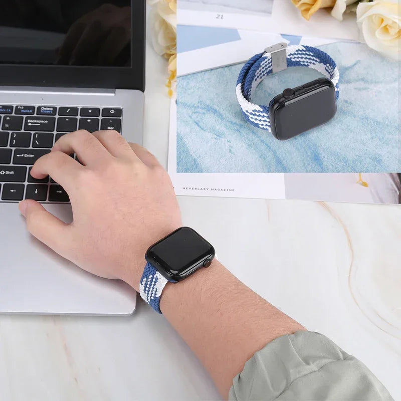 Correa trenzada para Apple Watch de 44 mm, Ultra-2, 49 mm, 45 mm, 46 mm, 42 mm, 40 mm y 41 mm, pulsera elástica para iWatch Series 10, 9, 8, SE, 6, 7, 5, 4 y 3