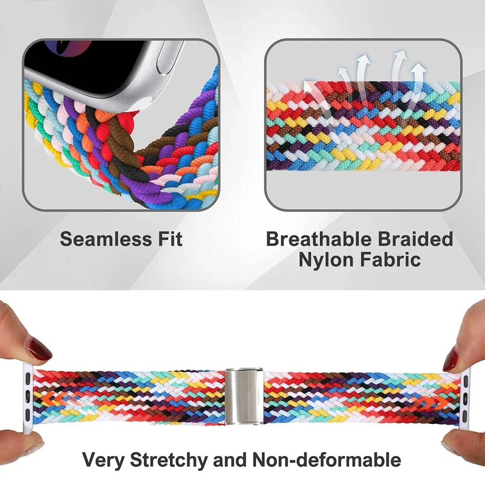 Correa trenzada para Apple Watch de 44 mm, Ultra-2, 49 mm, 45 mm, 46 mm, 42 mm, 40 mm y 41 mm, pulsera elástica para iWatch Series 10, 9, 8, SE, 6, 7, 5, 4 y 3