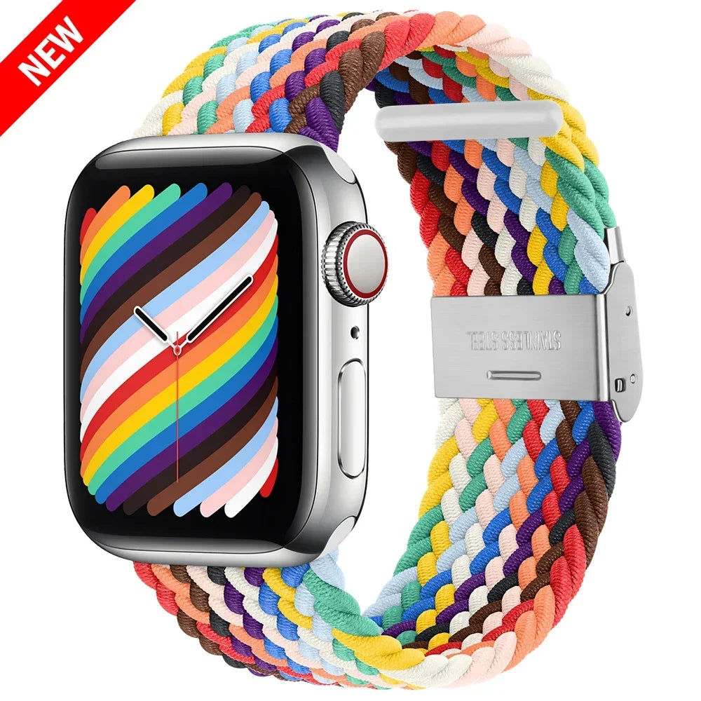 Correa trenzada para Apple Watch de 44 mm, Ultra-2, 49 mm, 45 mm, 46 mm, 42 mm, 40 mm y 41 mm, pulsera elástica para iWatch Series 10, 9, 8, SE, 6, 7, 5, 4 y 3
