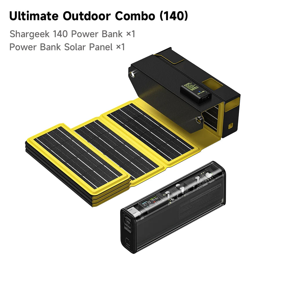 Cargador portátil SHARGEEK 140W y 20000 mAh, transparente, con pantalla inteligente para MacBook Pro y iPhone.