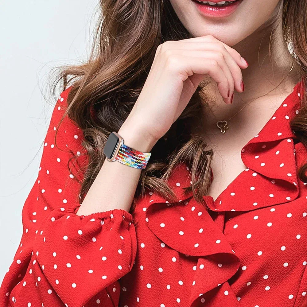 Correa trenzada para Apple Watch de 44 mm, Ultra-2, 49 mm, 45 mm, 46 mm, 42 mm, 40 mm y 41 mm, pulsera elástica para iWatch Series 10, 9, 8, SE, 6, 7, 5, 4 y 3