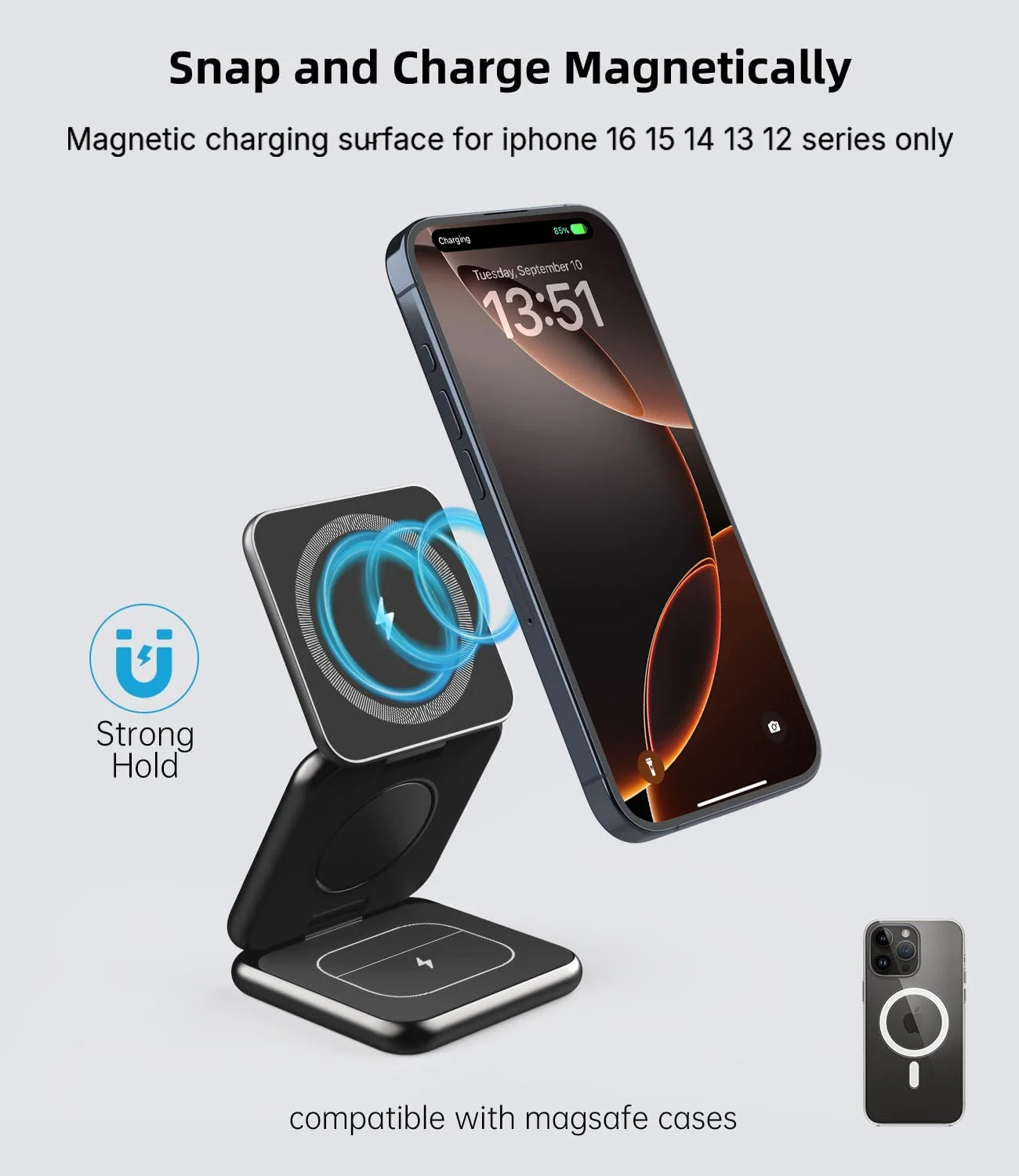 Soporte de carga inalámbrica magnético plegable KUXIU X40 para iPhone, AirPods, iWatch Series