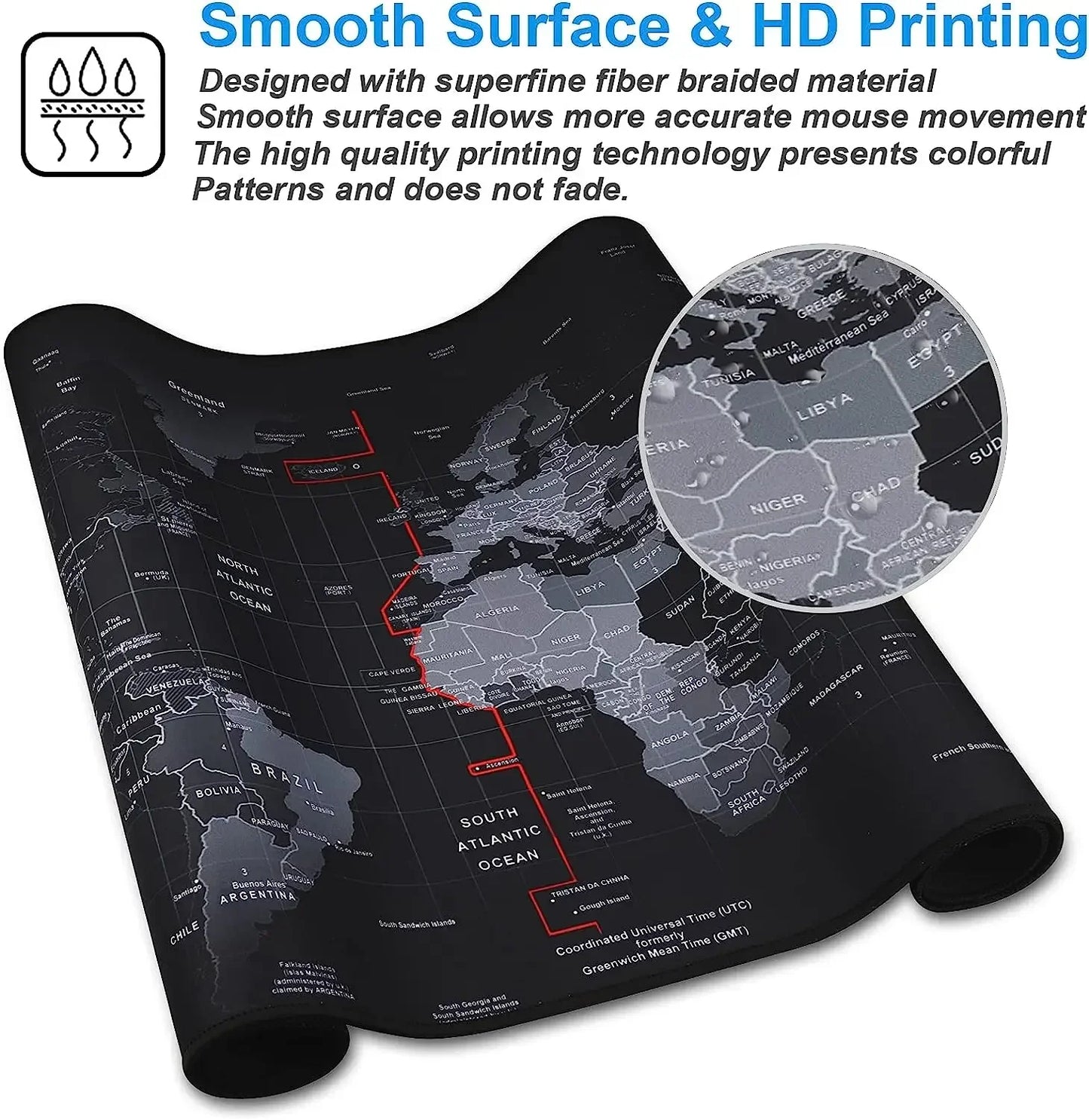 Mouse Pad con mapa grande, protector de escritorio, teclado, acolchado largo, para ordenador portátil