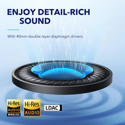 Audifonos SoundCore Space Q45 con cancelación activa de ruido adaptativa, Hi-Res Audio de Alta resolución LDAC, Bluetooth 5.3 y 50 horas de reproducción