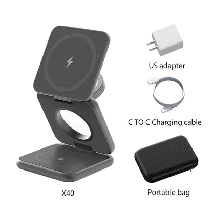Soporte de carga inalámbrica magnético plegable KUXIU X40 para iPhone, AirPods, iWatch Series