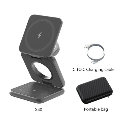 Soporte de carga inalámbrica magnético plegable KUXIU X40 para iPhone, AirPods, iWatch Series
