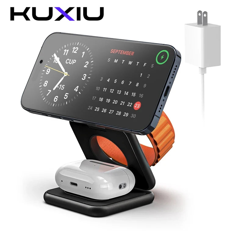 Soporte de carga inalámbrica magnético plegable KUXIU X40 para iPhone, AirPods, iWatch Series