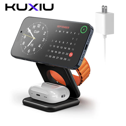 Soporte de carga inalámbrica magnético plegable KUXIU X40 para iPhone, AirPods, iWatch Series